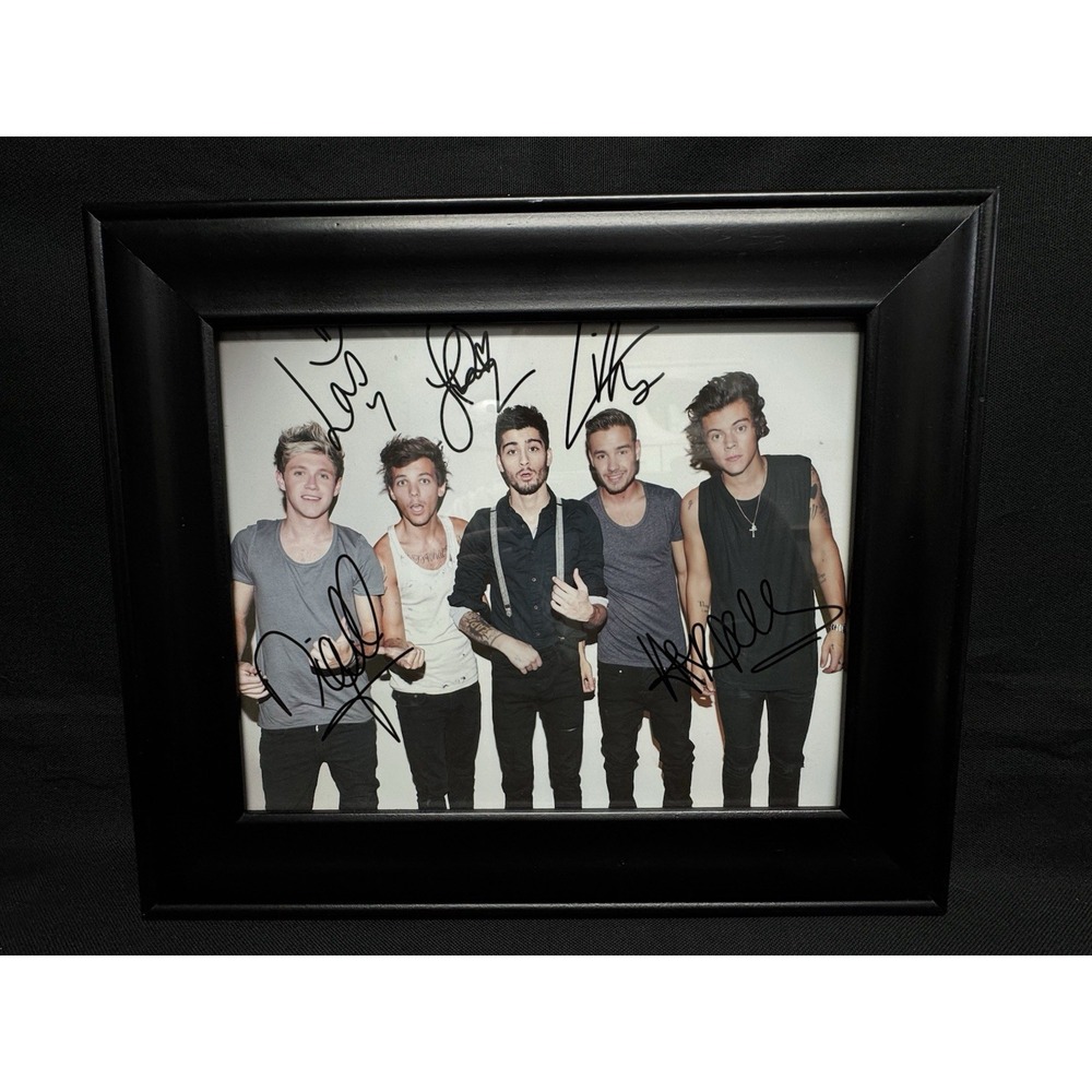 One Direction Framed & Signed 8" X 10" Group Photograph Black Wood Frame Pop
